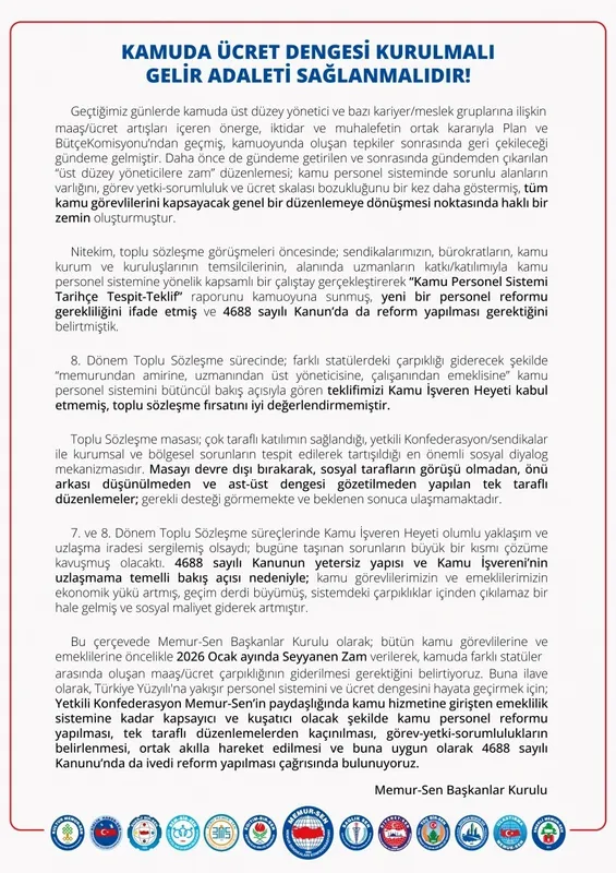 Memur-Sen Başkanlar Kurulu: 