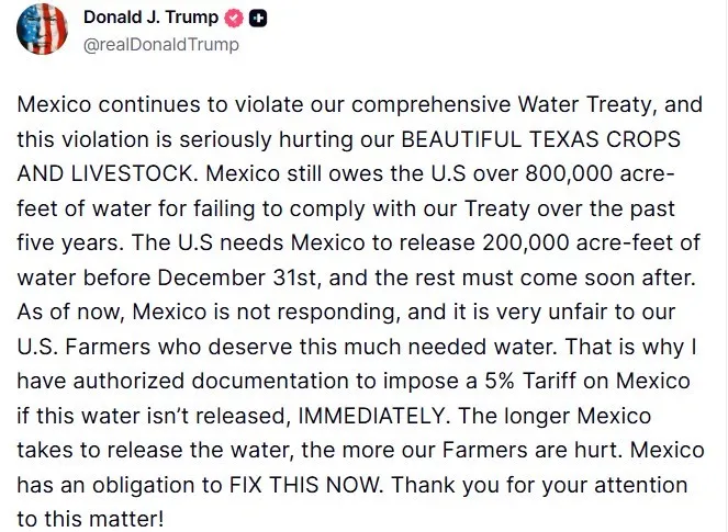 ABD Başkanı Trump’tan Meksika’ya su anlaşması uyarısı: 